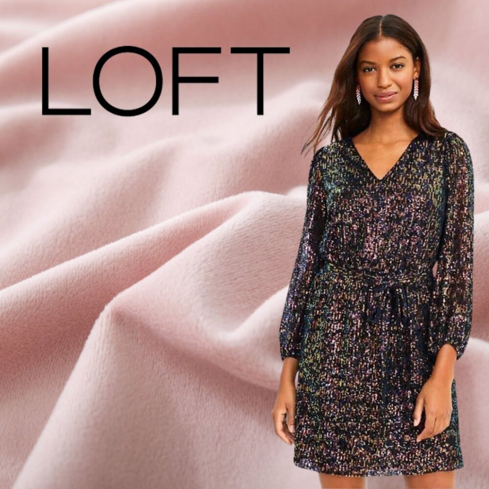 LOFT XL Elegant Sequin V-Neck Dress